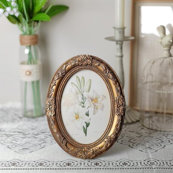 4x6 Oval Bronze Antique Ornate Picture Frames With Embossed Flower Wall Decor - Picture 2 of 9